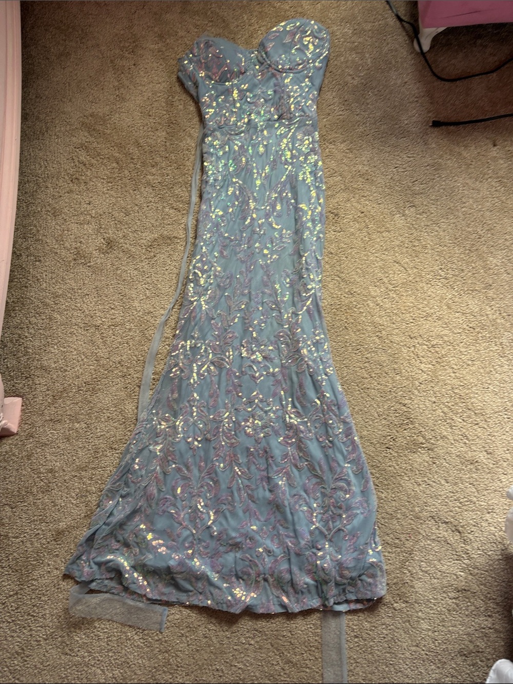 Windsor Iridescent Sequin Strapless Mermaid Gown in Dusty Blue